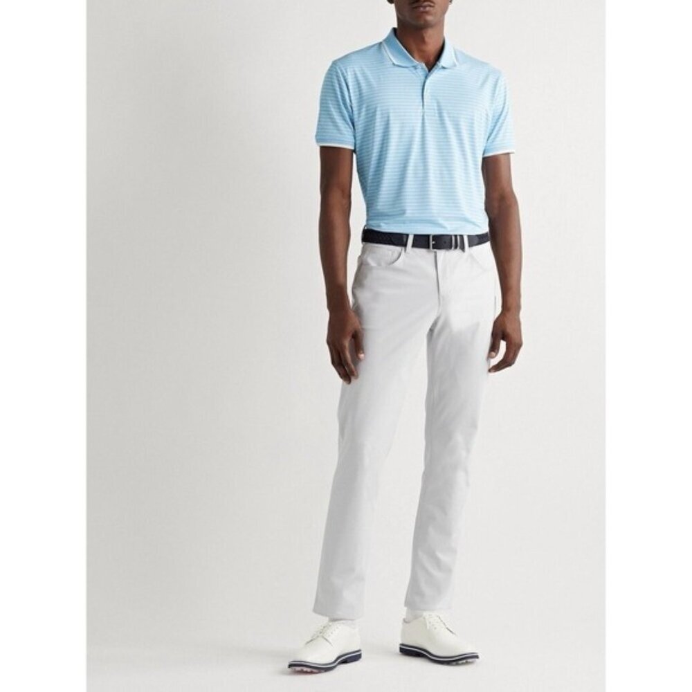 NWT G/FORE Men's Polo‎ Shirt MEDIUM Light Blue White Stripe BAJA G4MS21K104